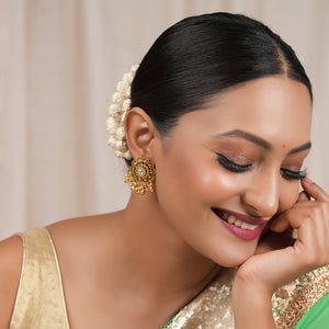 Stunning floral kundan antique gold ball drop earring