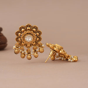 Stunning floral kundan antique gold ball drop earring