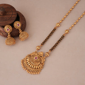 Long stunning spiral antique gold mangalsutra set