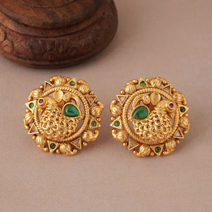 Beautiful stone antique gold peacock stud earring