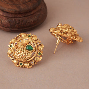 Beautiful stone antique gold peacock stud earring