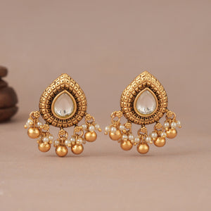 Stunning ball drop kundan antique gold earring