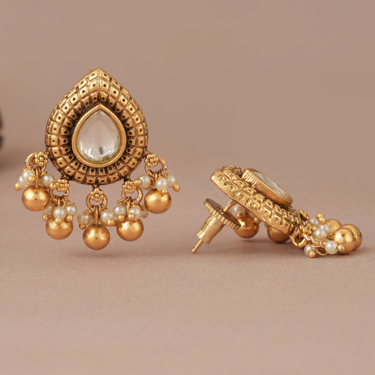 Stunning ball drop kundan antique gold earring