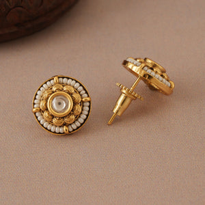 Cute small antique gold kundan stud