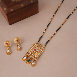 Stunning stone kundan antique gold mangalsutra set