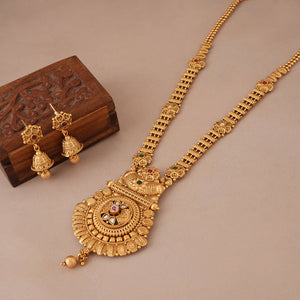 Beautiful antique gold long stone traditional necklace set
