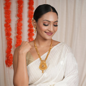 Beautiful antique gold long stone traditional necklace set