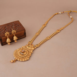 Beautiful antique gold long stone traditional necklace set