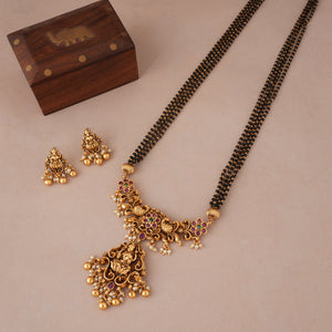 Beautiful antique gold stone ma lakshmi mangalsutra set with earring