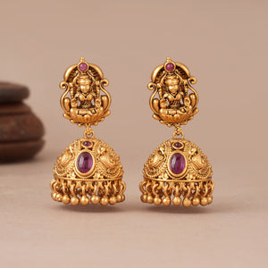 Beautiful antique gold maa lakshmi stone jhumka earring