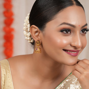 Beautiful antique gold maa lakshmi stone jhumka earring