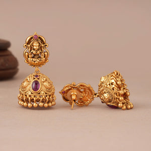 Beautiful antique gold maa lakshmi stone jhumka earring