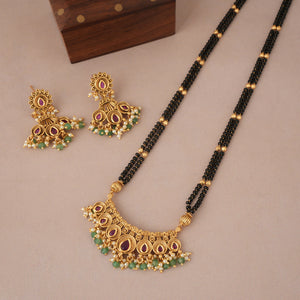 Stunning antique gold kundan stone multicolor mangalsutra set