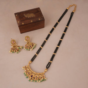 Stunning antique gold kundan stone multicolor mangalsutra set