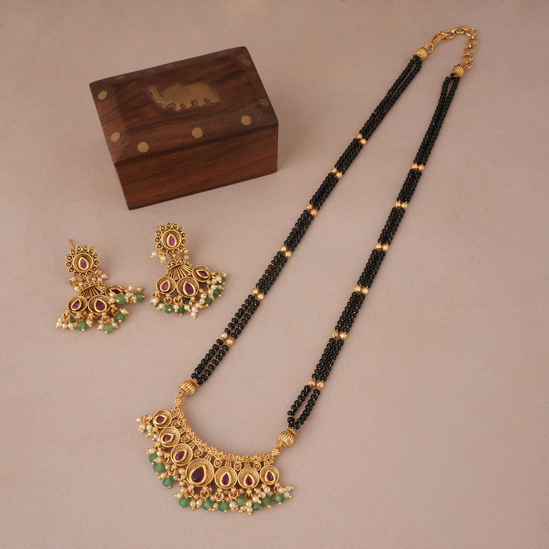 Stunning antique gold kundan stone multicolor mangalsutra set