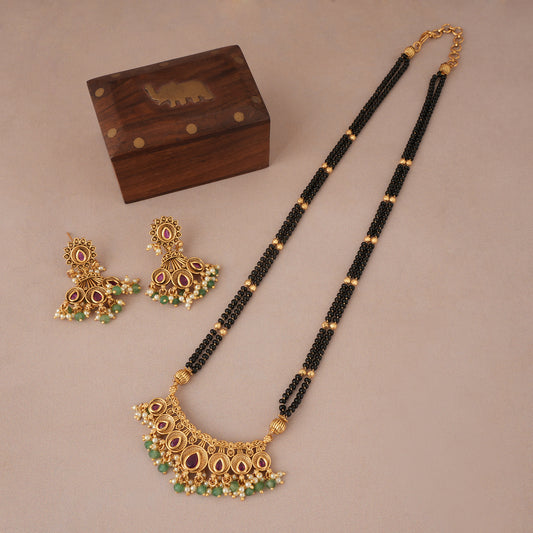 Stunning antique gold kundan stone multicolor mangalsutra set