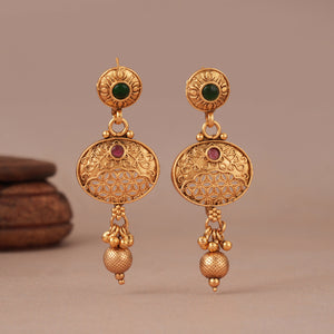 Traditional stone antique gold long necklace set