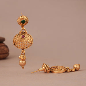 Traditional stone antique gold long necklace set