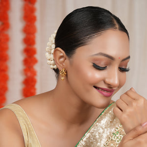 Cute peacock antique gold pearl drop earring