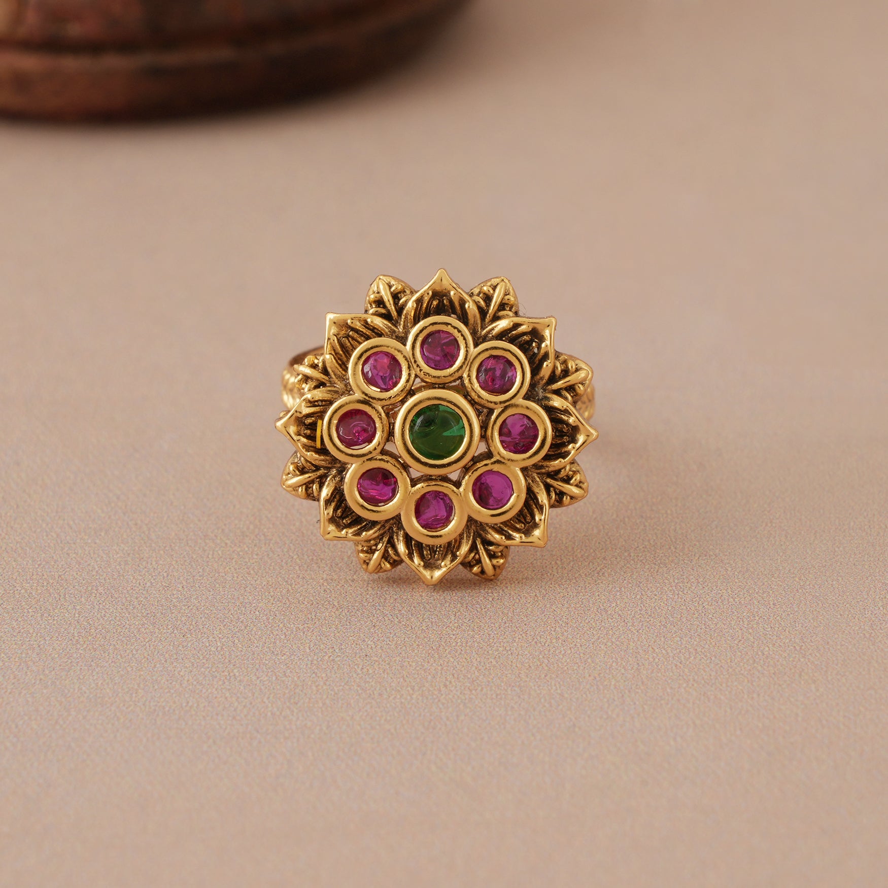 Stunning stone antique gold multicolor finger ring