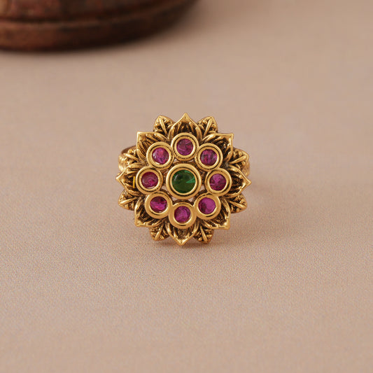 Stunning stone antique gold multicolor finger ring