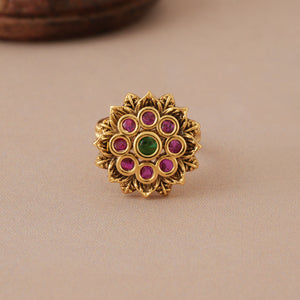 Stunning stone antique gold multicolor finger ring
