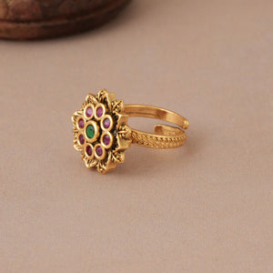 Stunning stone antique gold multicolor finger ring
