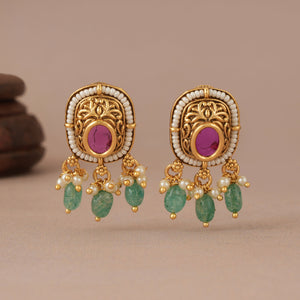 Cute stone antique gold stone drop earring