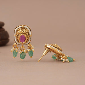 Cute stone antique gold stone drop earring