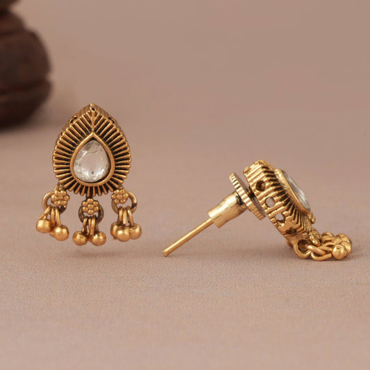 Cute kundan stone antique gold pear shape earring