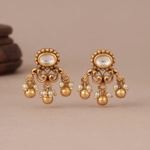 Pearl drop kundan antique gold earring