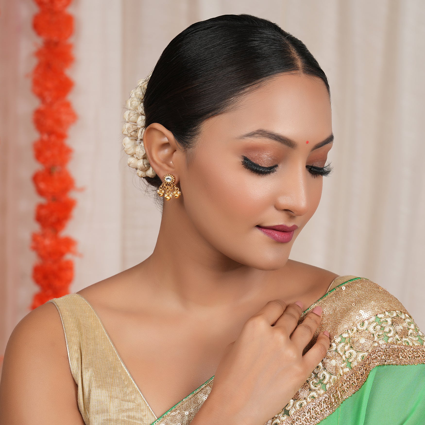 Pearl drop kundan antique gold earring