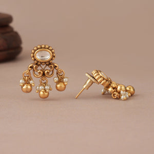 Pearl drop kundan antique gold earring