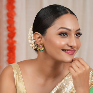 Emerald drop stone antique gold earring