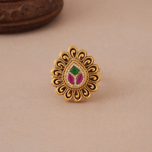 Stunning antique gold multicolor stone pear shape finger ring