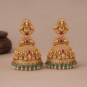Stunning long antique gold jhumka stone traditional maa Lakshmi earring
