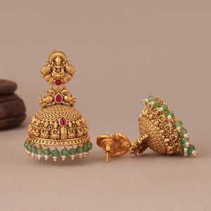 Stunning long antique gold jhumka stone traditional maa Lakshmi earring