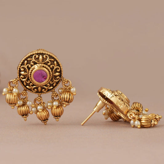 Stunning stone antique ball pearl traditional earring