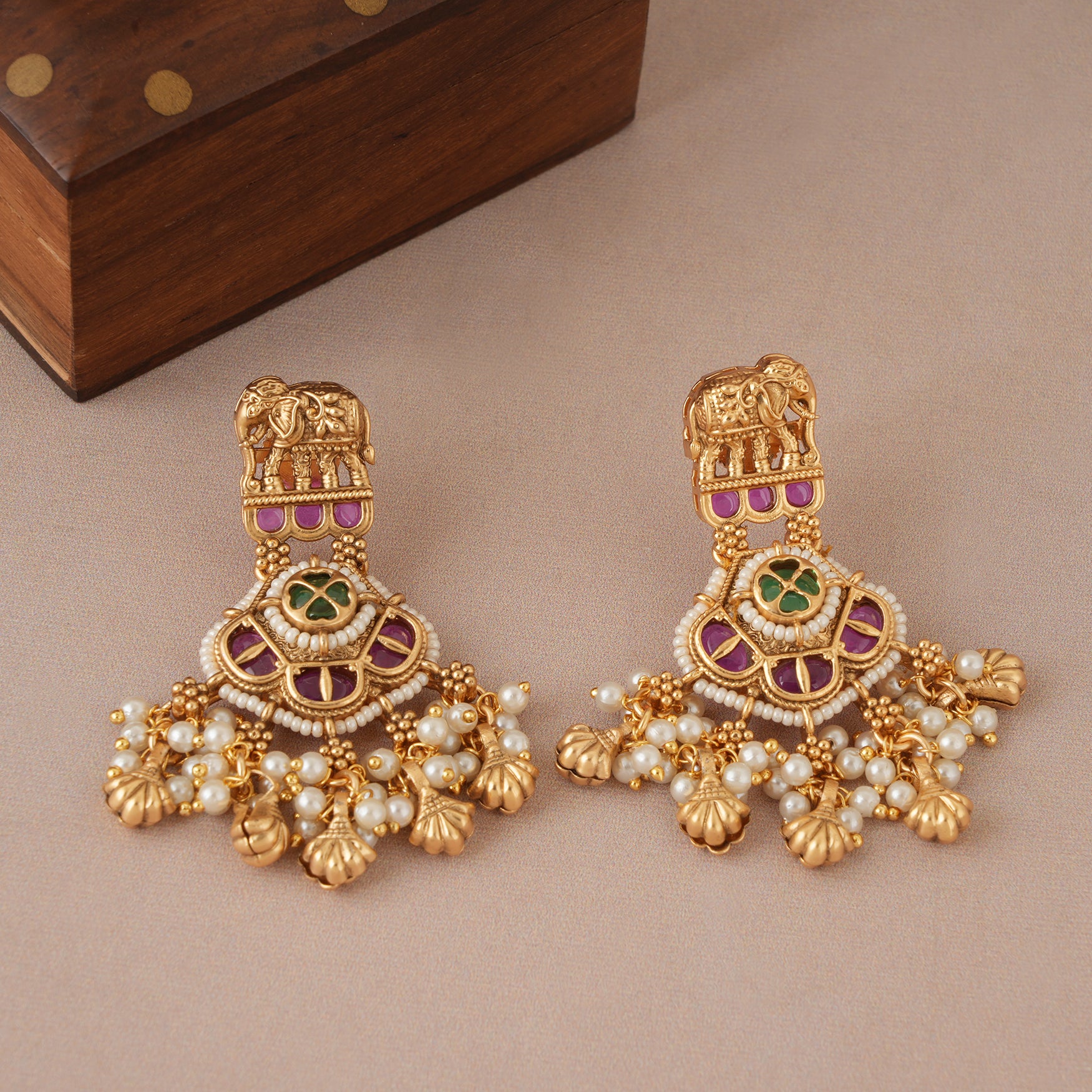 Beautiful antique gold multicolor stone rajwadi dangler earring