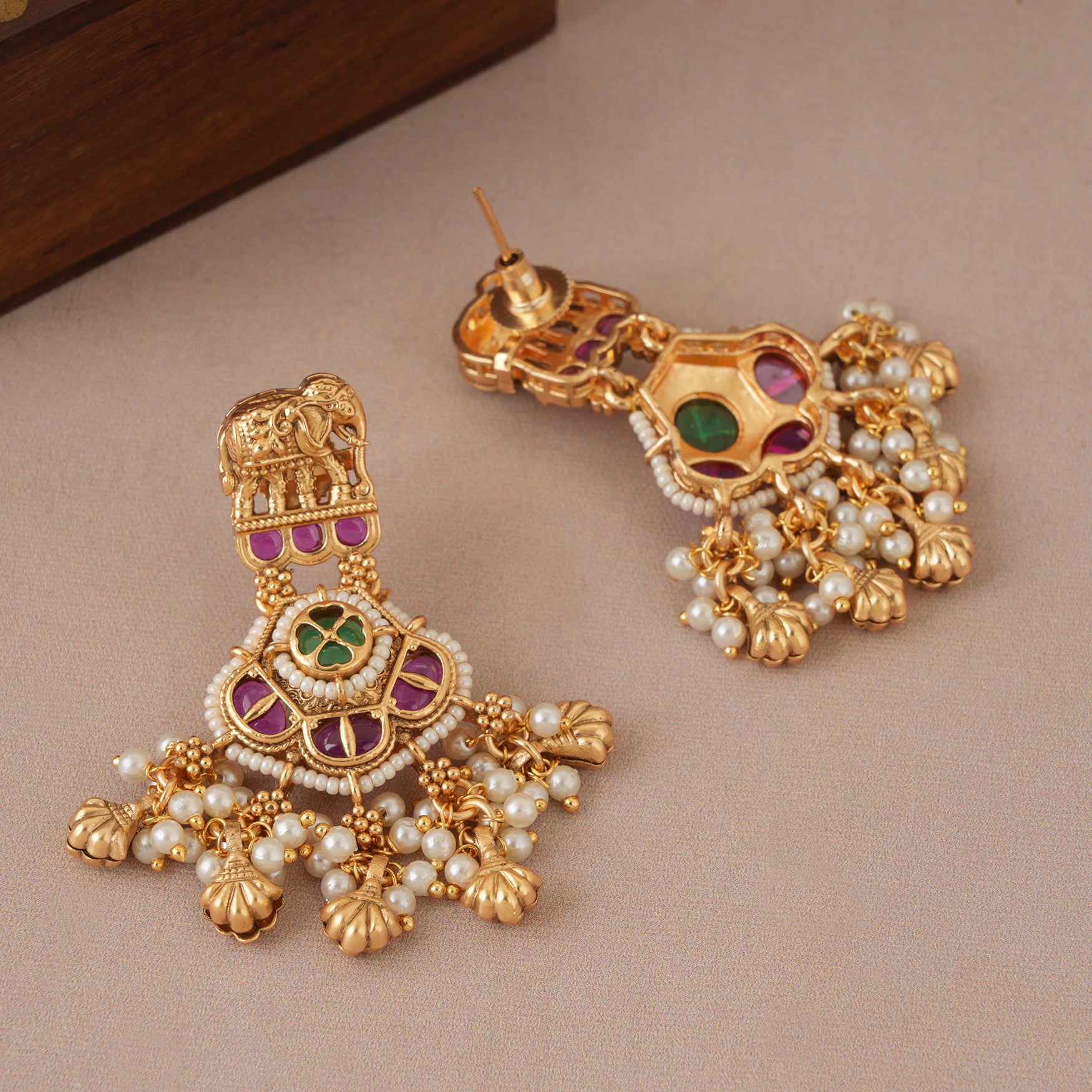 Beautiful antique gold multicolor stone rajwadi dangler earring