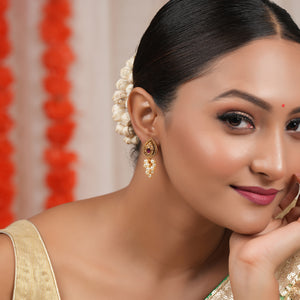 Cute pearl drop stone traditional antique gold earring