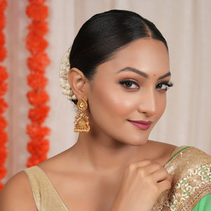 Long traditional antique gold pearl drop jhumka earring