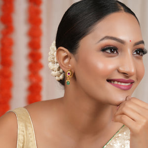 Cute antique gold small stone drop earring