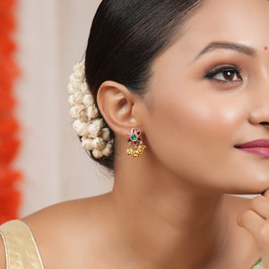 Cute floral stone ball drop antique gold earring