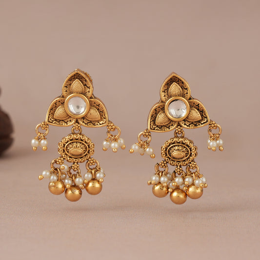 Pearl dop antique gold kundan traditional earring