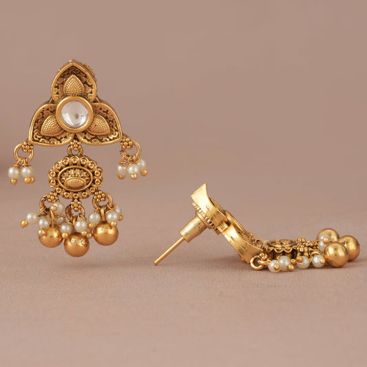 Pearl drop antique gold kundan traditional earring
