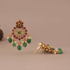 Stunning antique gold plated multicolor stone earring for women