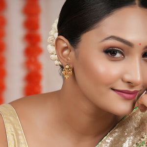 Elegant delicate traditional antique gold pearl drop earring