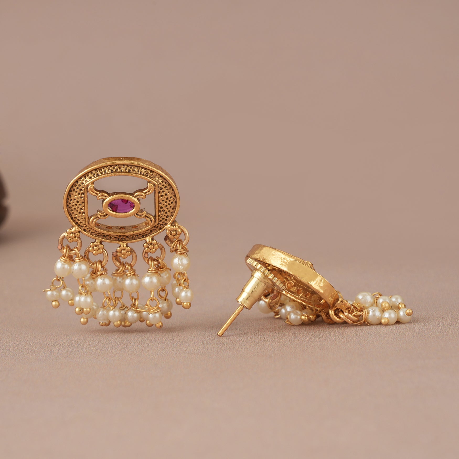 Beautiful delicate antique gold pearl drop traditional earring