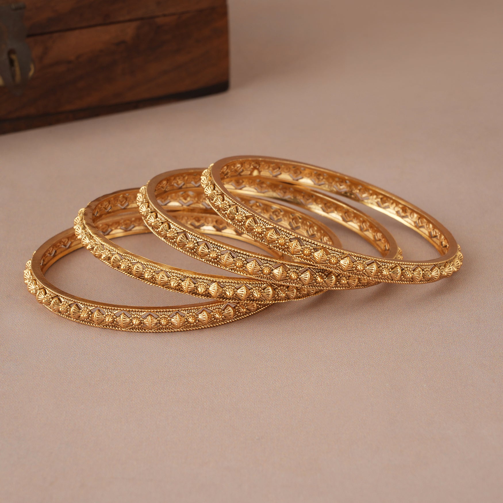 Stunning plain antique gold plated bangle set ( set of 4 )